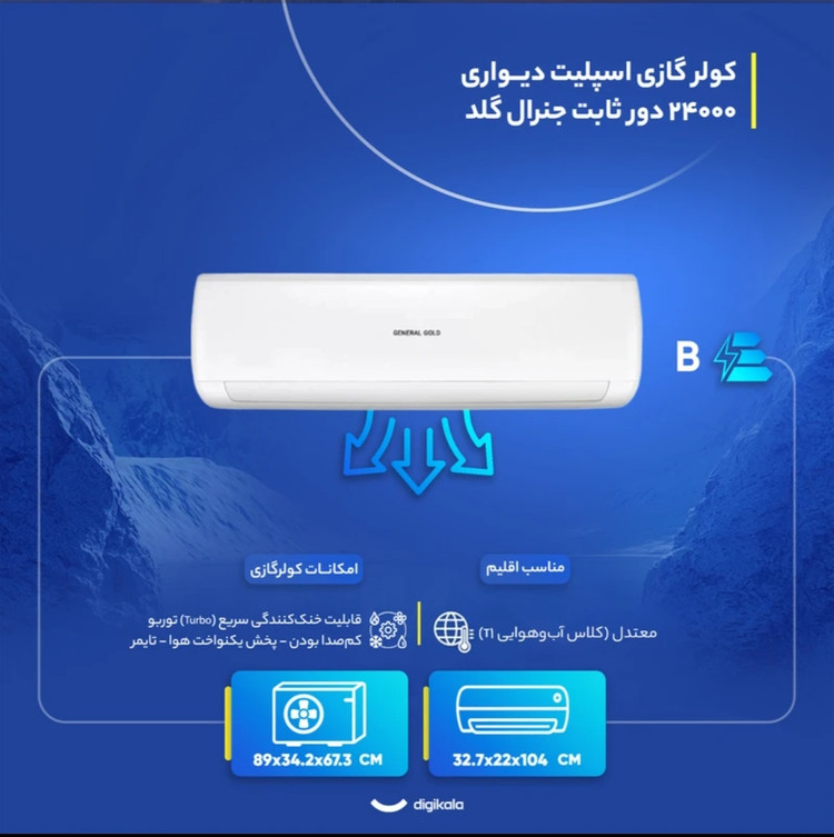 کولر گازی اسپیلت گازی جنرال گلد 24000 مدل پلاتینیوم